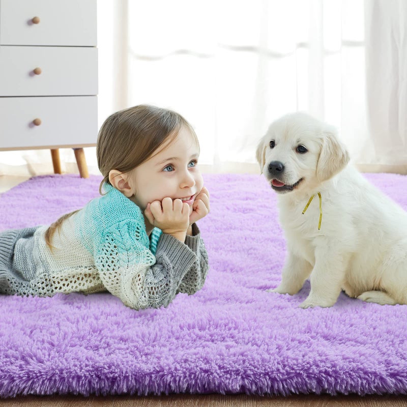 Softlife Light Purple Area Rug for Bedroom, Fluffy Shag Plush Rugs for Living Room Girls, Shaggy Throw Soft Fuzzy Small Kids Carpet for Dorm Bedside Ultra Cozy Non-Slip Indoor Decor, 4x5.3 Feet - Image 5